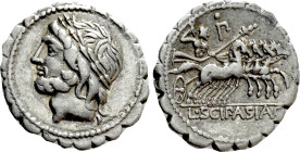 L. SCIPIO ASIAGENUS. Serrate Denarius (106 BC). Rome