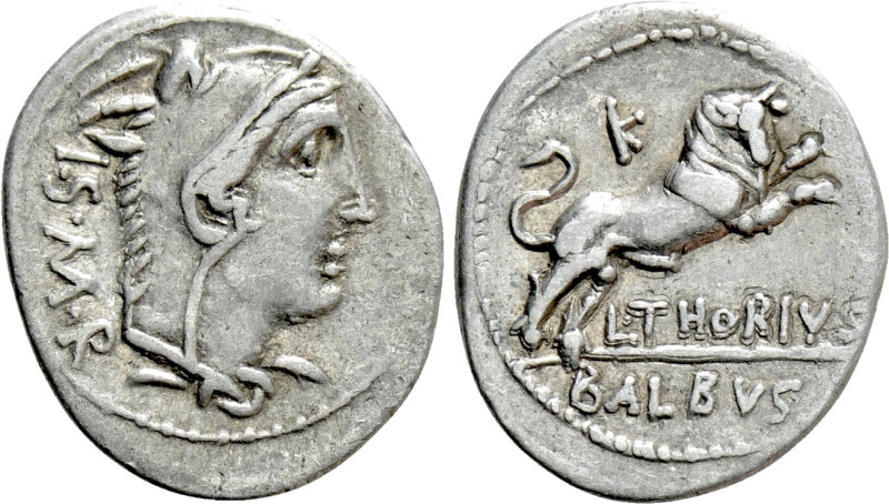 L. THORIUS BALBUS. Denarius (105 BC). Rome. 

Obv: I S M R. 
Head of Juno Sos...