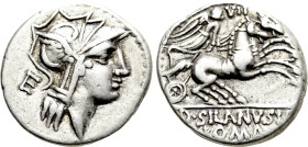 D. SILANUS L.F. Denarius (91 BC). Rome