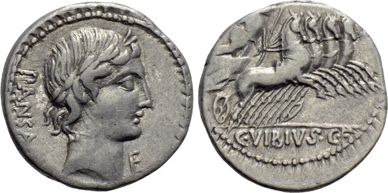 C. VIBIUS C.F. PANSA. Denarius (90 BC). Rome. 

Obv: PANSA. 
Laureate head of...