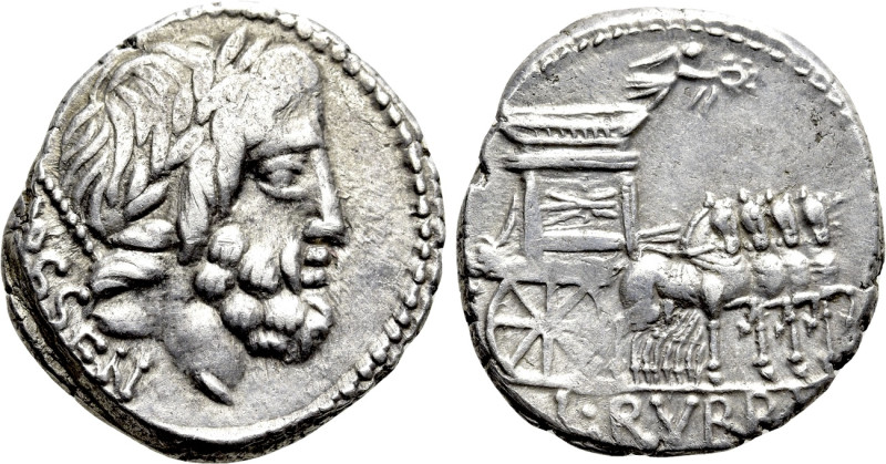 L. RUBRIUS DOSSENUS. Denarius (87 BC). Rome. 

Obv: DOSSEN. 
Laureate head of...