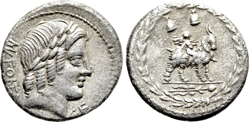 MN. FONTEIUS C.F. Denarius (85 BC). Rome. 

Obv: MN FONTEI C F. 
Laureate hea...