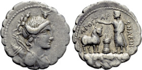 A. POSTUMIUS A. F. SP. N. ALBINUS. Serrate Denarius (81 BC). Rome