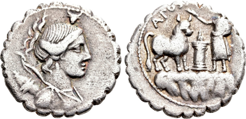 A. POSTUMIUS A. F. SP. N. ALBINUS. Serrate Denarius (81 BC). Rome. 

Obv: Drap...