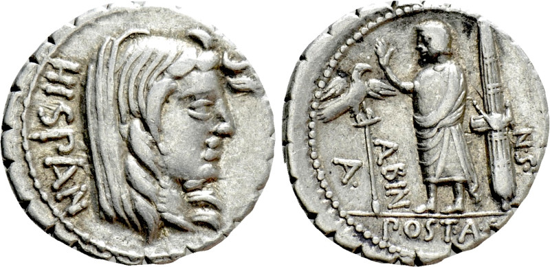 A. POSTUMIUS A.F. SP.N. ALBINUS. Serrate Denarius (81 BC). Rome. 

Obv: HISPAN...