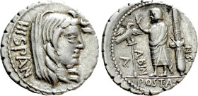 A. POSTUMIUS A.F. SP.N. ALBINUS. Serrate Denarius (81 BC). Rome