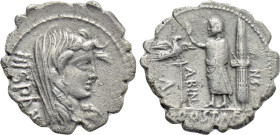 A. POSTUMIUS A.F. SP.N. ALBINUS. Serrate Denarius (81 BC). Rome