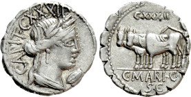 C. MARIUS C. F. CAPITO. Serrate Denarius (81 BC). Rome