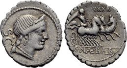 C. NAEVIUS BALBUS. Serrate Denarius (79 BC). Rome