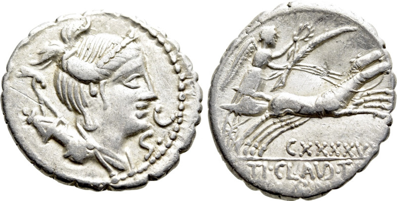 TI. CLAUDIUS NERO. Serrate Denarius (79 BC). Rome. 

Obv: S C. 
Draped bust o...