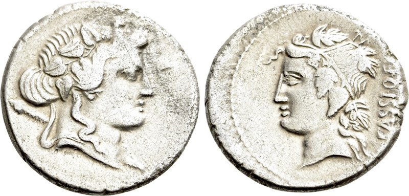 L. CASSIUS Q.F. LONGINUS. Denarius (75 BC). Rome. 

Obv: Head of Liber or youn...