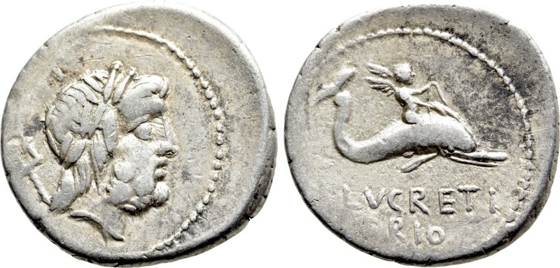 L. LUCRETIUS TRIO. Denarius (74 BC). Rome. 

Obv: Laureate head of Neptune rig...