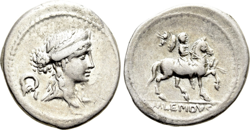 M AEMILIUS LEPIDUS (61 BC). Denarius. Rome. 

Obv: Laureate and diademed femal...