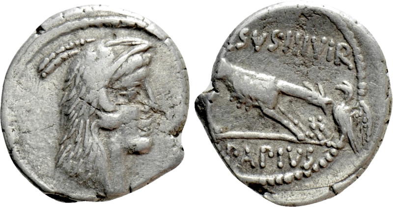 L. PAPIUS CELSUS. Denarius (45 BC). Rome. 

Obv: Head of Juno Sospita right, w...