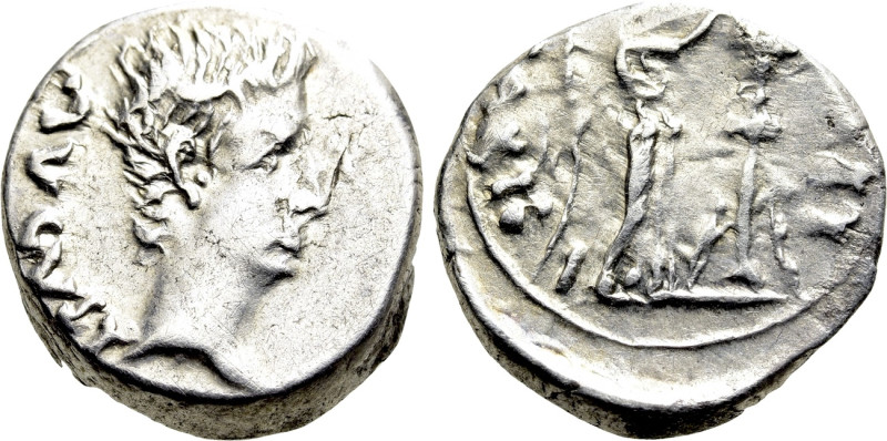 AUGUSTUS (27 BC-14 AD). Quinarius. Emerita; P. Carisius, legatus pro praetore. ...