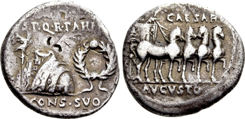 AUGUSTUS (27 BC-14 AD). Denarius. Uncertain mint in Spain, possibly Colonia Patr...