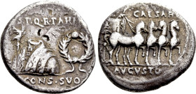 AUGUSTUS (27 BC-14 AD). Denarius. Uncertain mint in Spain, possibly Colonia Patricia