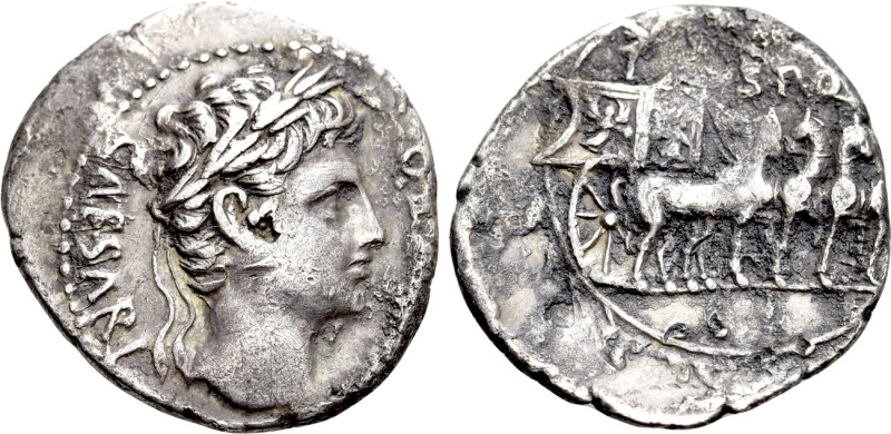 AUGUSTUS (27 BC-14 AD). Denarius. Uncertain mint in Spain, possibly Colonia Patr...