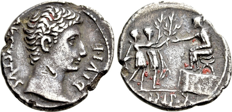 AUGUSTUS (27 BC-14 AD). Denarius. Lugdunum. 

Obv: AVGVSTVS DIVI F. 
Bare hea...