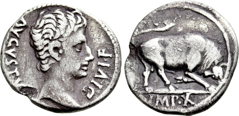 AUGUSTUS (27 BC-14 AD). Denarius. Lugdunum. 

Obv: AVGVSTVS DIVI F. 
Bare hea...