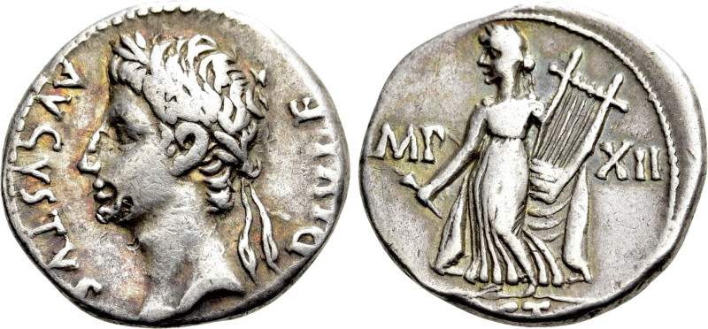 AUGUSTUS (27 BC-14 AD). Denarius. Lugdunum. 

Obv: AVGVSTVS DIVI F. 
Laureate...