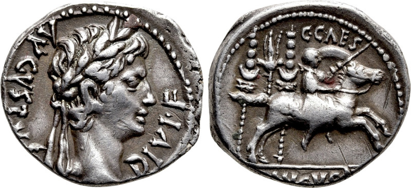 AUGUSTUS (27 BC-14 AD). Denarius. Lugdunum. 

Obv: AVGVSTVS DIVI F. 
Laureate...