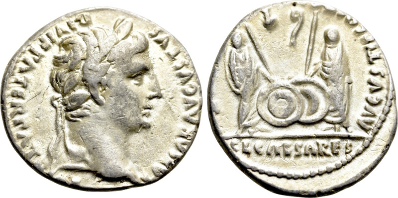 AUGUSTUS (27 BC-14 AD). Denarius. Lugdunum. 

Obv: CAESAR AVGVSTVS DIVI F PATE...