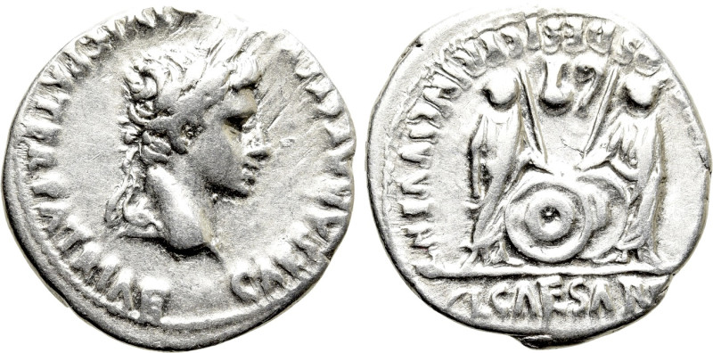 AUGUSTUS (27 BC-14 AD). Denarius. Lugdunum. 

Obv: CAESAR AVGVSTVS DIVI F PATE...