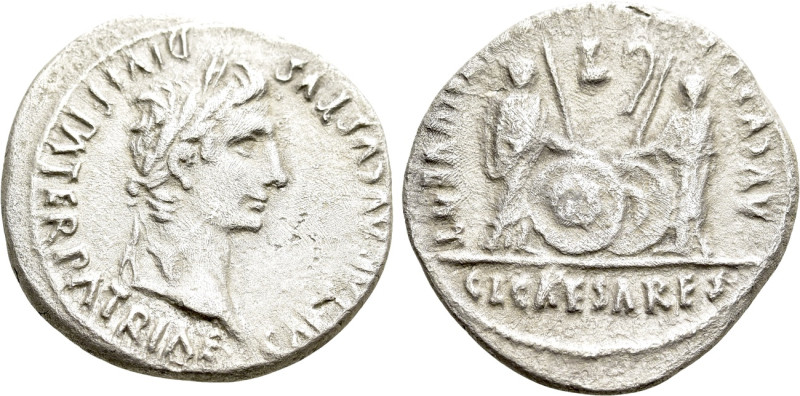 AUGUSTUS (27 BC-14 AD). Denarius. Lugdunum. 

Obv: CAESAR AVGVSTVS DIVI F PATE...