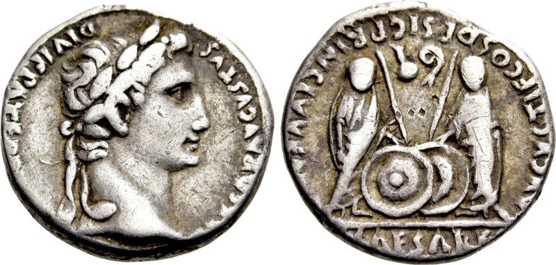 AUGUSTUS (27 BC-14 AD). Denarius. Lugdunum. 

Obv: CAESAR AVGVSTVS DIVI F PATE...