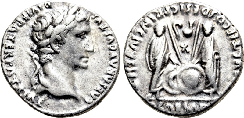 AUGUSTUS (27 BC-14 AD). Denarius. Lugdunum. 

Obv: CAESAR AVGVSTVS DIVI F PATE...