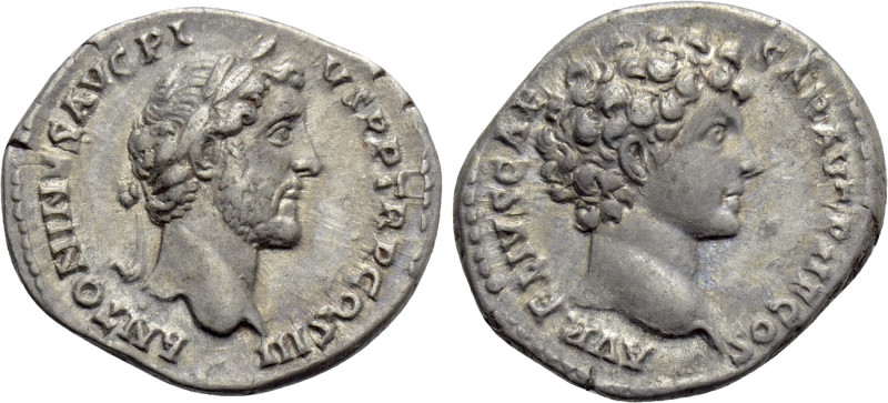 ANTONINUS PIUS with MARCUS AURELIUS as Caesar (138-161). Denarius. Rome. 

Obv...