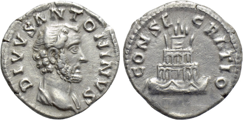 DIVUS ANTONINUS PIUS (Died 161). Denarius. Rome. Struck under Marcus Aurelius. ...