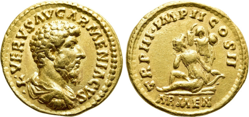 LUCIUS VERUS (161-169). GOLD Aureus. Rome. 

Obv: L VERVS AVG ARMENIACVS. 
La...