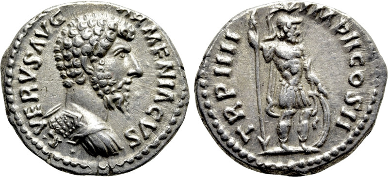 LUCIUS VERUS (161-169). Denarius. Rome. 

Obv: L VERVS AVG ARMENIACVS. 
Bare-...