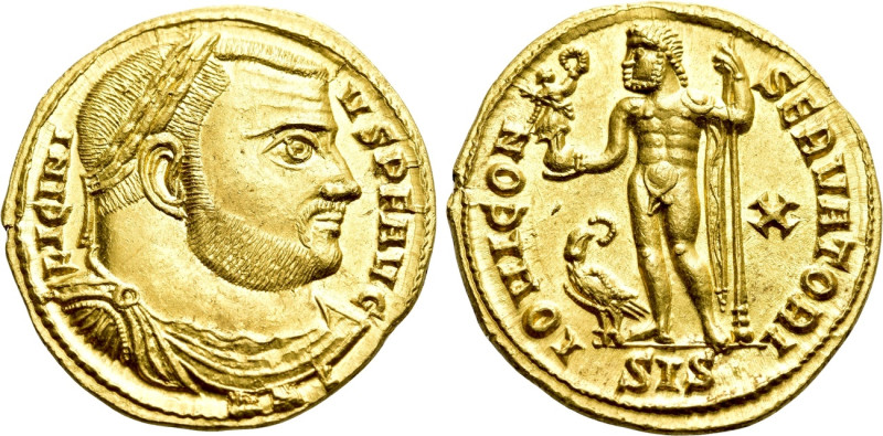 LICINIUS I (308-324). GOLD Aureus. Siscia. 

Obv: LICINIVS P F AVG. 
Laureate...