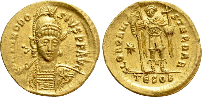 THEODOSIUS II (402-450). GOLD Solidus. Thessalonica. 

Obv: D N THEODOSIVS P F...