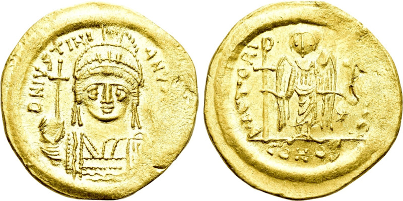 JUSTINIAN I (527-565). GOLD Solidus. Constantinople. 

Obv: D N IVSTINIANVS P ...