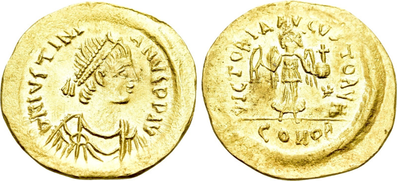 JUSTINIAN I (527-565). GOLD Tremissis. Constantinople. 

Obv: D N IVSTNIANVS P...