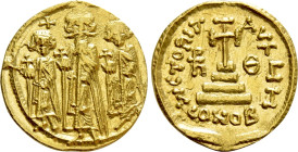 HERACLIUS with HERACLIUS CONSTANTINE and HERACLONAS (610-641). GOLD Solidus. Constantinople