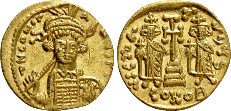 CONSTANTINE IV POGONATUS with HERACLIUS and TIBERIUS (668-685). GOLD Solidus. Co...