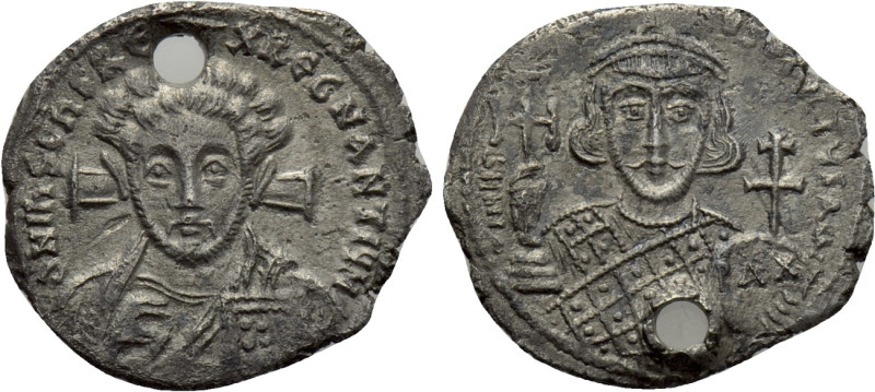 JUSTINIAN II (Second reign, 705-711). AR Hexagram. Constantinople. 

Obv: δ N ...