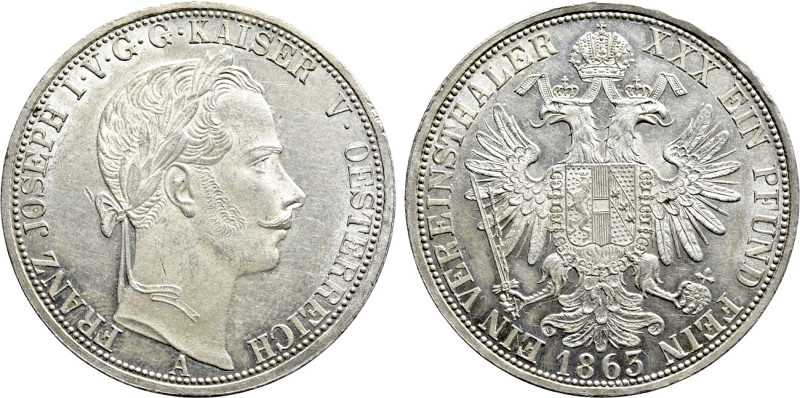 AUSTRIAN EMPIRE. Franz Joseph I (1848-1916). Vereinstaler (1863-A). Vienna. 

...