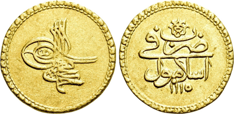 EGYPT. Ahmed III (1703-1730). GOLD Findik. Instambul. Dated AH 1115. 

Obv: To...