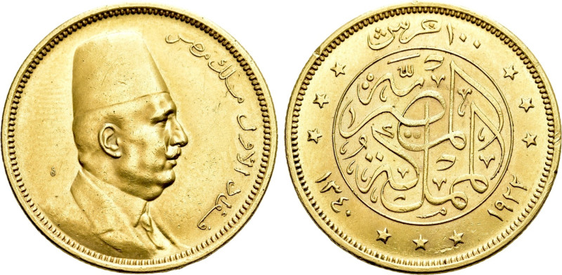 EGYPT. Ahmed Fuad I (1922-1936). GOLD 100 Qirsh. Tower mint (London). Dated AH 1...
