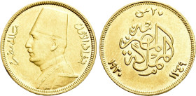 EGYPT. Ahmed Fuad I (1922-1936). GOLD 20 Qirsh. Tower mint (London). Dated AH 1349 (AD 1930)