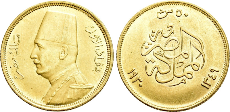 EGYPT. Ahmed Fuad I (1922-1936). GOLD 50 Qirsh. Tower mint (London). Dated AH 13...