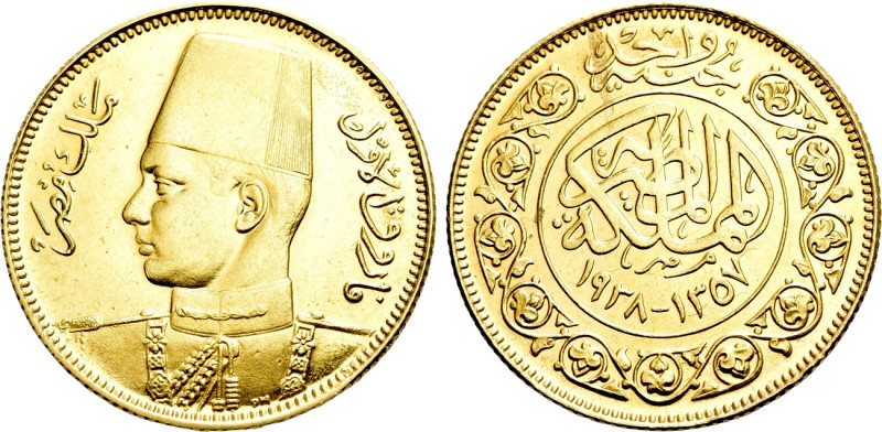 EGYPT. Farouk I (1936-1952). Gold 1 Pound. Tower mint (London). Dated AH 1357 (A...