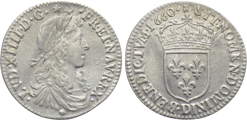 FRANCE. Louis XIV (1643-1715). 1/12 Écu (1660-D). Lyon. 

Obv: LVD XIIII D G F...