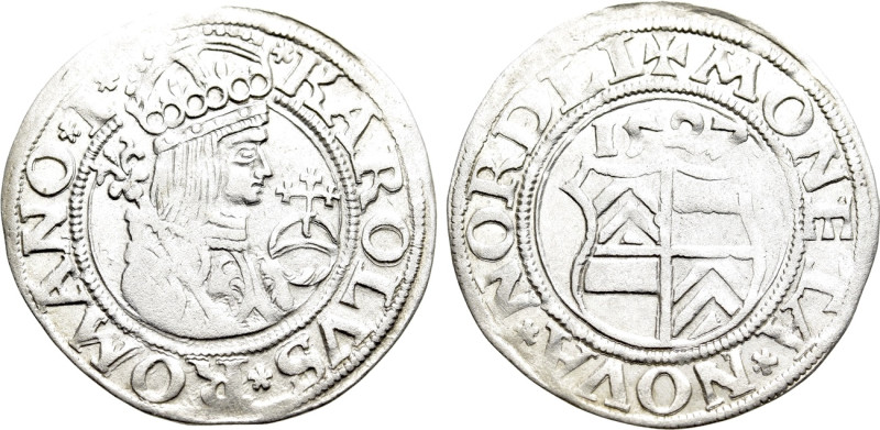 GERMANY. Nördlingen. Karl V (1519-1556). Halbbatzen (1527). 

Obv: KAROLVS ROM...